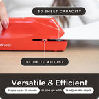 EcoElectronix Portable Automatic Electric Stapler Pro - 30 Sheet Capacity, Quiet Operation, Jam-Free and Easy Reload - AC Adapter/Battery Powered (Red)
