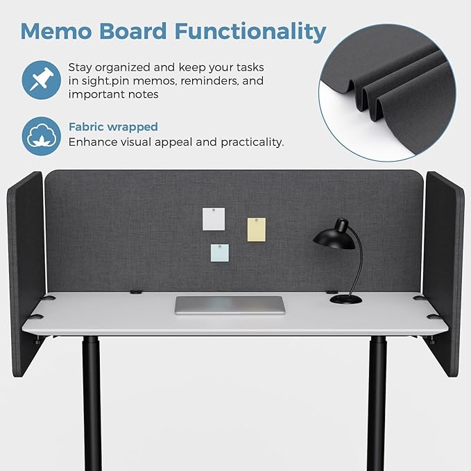 MORDEER 47.2 Inch Desk Divider Panels Set, Acoustic Divider Panel for Privacy, Fabric Wrapped Room Dividers for Office, Easy Assemble, Dark Grey