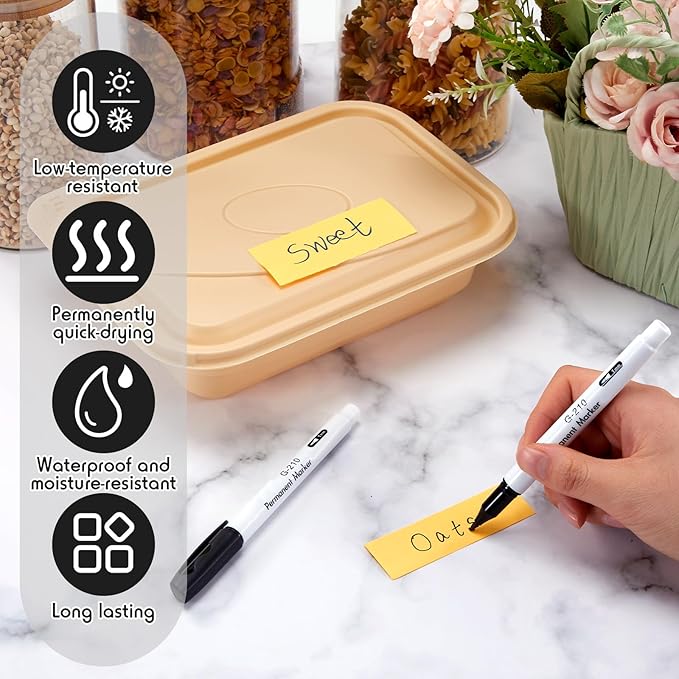 Janlaugh 2 Pcs Freezer Permanent Markers Waterproof Fast Drying Labels 1.0mm Chisel Fine Point Tips Food & Fridge Labels Markers Pen (Black)