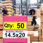 iMBAPrice 14.25x20 Inch Hot Pink Poly Bubble Mailers #7, 50-Pack – Jumbo Self-Seal Padded Envelopes for Large Fragile Items, Waterproof Shipping Bags E-Commerce Packaging