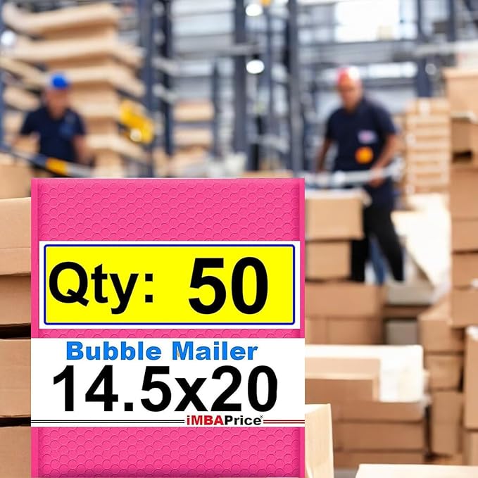 iMBAPrice 14.25x20 Inch Hot Pink Poly Bubble Mailers #7, 50-Pack – Jumbo Self-Seal Padded Envelopes for Large Fragile Items, Waterproof Shipping Bags E-Commerce Packaging