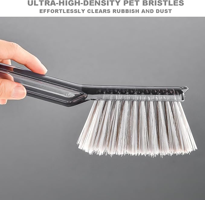 BSMstone Small Broom with Dustpan Combo Set Mini Broom and Brush Set Hand Sweeper for Cleaning Desk Office Kitchen Pet Nest (Transparent Grey)