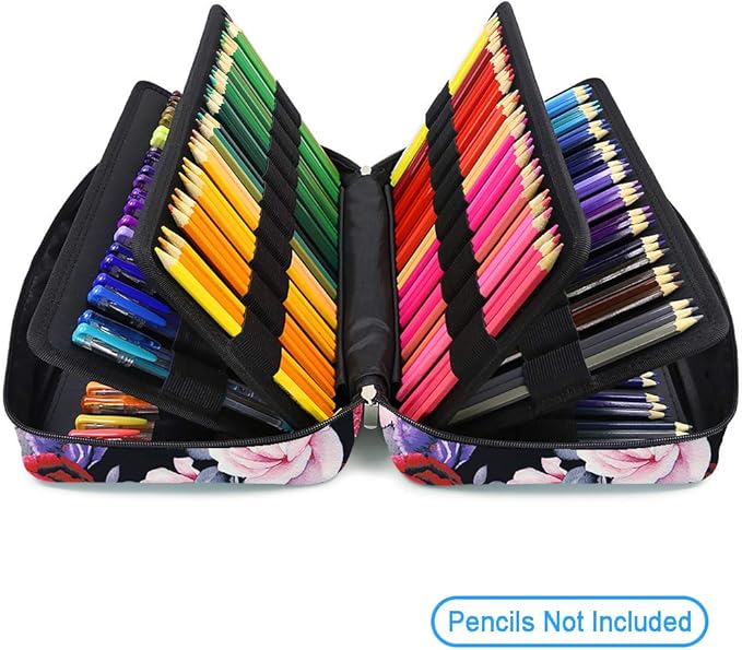 YOUSHARES Colored Pencil Case 304 Slots Pen Case Organizer with Handy Wrap & Zipper, Multilayer Holder for Prismacolor Colored Pencils & Gel Pen (Red Pink Rose)
