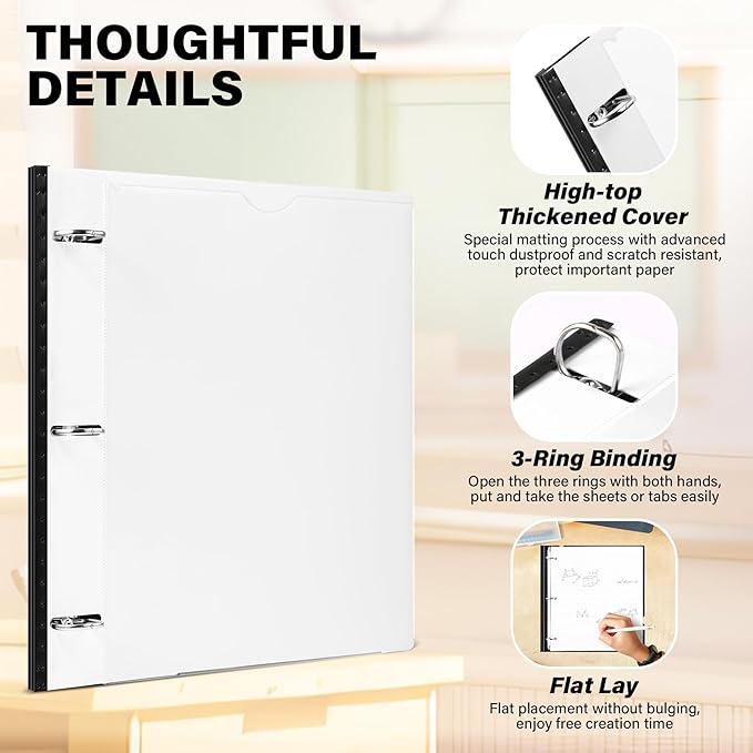 MAKHISTORY 12 Pack Telescoping 3 Ring Binder 1 Inch, Flexible Thin Binder with Customized Front Cover, Holds Up 225 Sheets, School Office Supplies, White