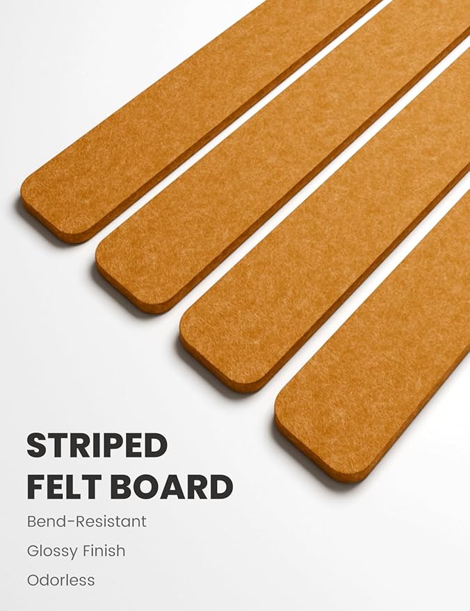 Fluxynara Cork Board Alternative Felt Strip Board 8-Pack 13"x2", Office Pin Board with 50 Push Pins, Adhesive Install for Bedroom Door & Home Office(Sunset Yellow)