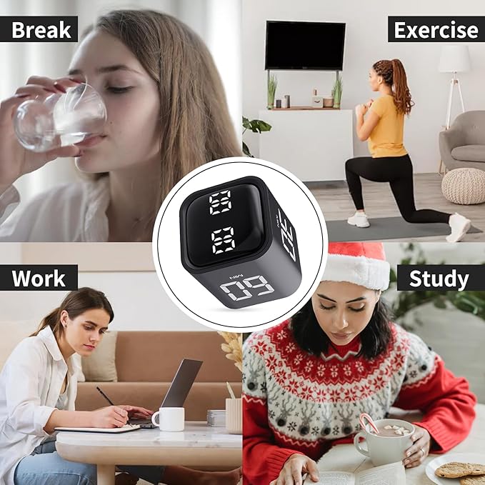 Productivity Timer Flip Gravity Sensor Cube Timer Countdown & Countup,Mute & Vibrate & Sound，5/10/30/60min & Custom Timing, Perfect for ADHD,Work,Learning,Kitchen Cooking (2 Black)