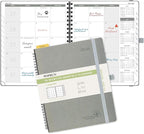 POPRUN Monthly Planner 2025-2026 Spiral Bound (8.5'' x 10.5'') 18 Months Calendar (Jul 2025 - Dec 2026) - 4 Pages per Month with Monthly Expense & Notes, Sunday Start, Leather Cover - Grey