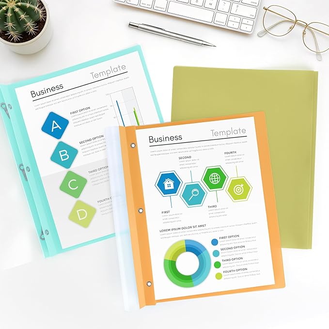 HAUTOCO 30 Pack Plastic Report Covers with 3 Prongs Fasteners Clear Front Resume Portfolio Folder for 8.5x11 Letter Size Paper, Presentation Document Report Cover for School Office Business, 10 Colors