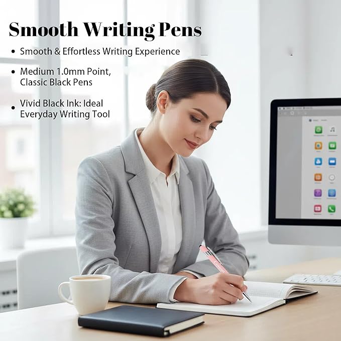 CRME Personalized Pens with Stylus Custom Pens in Bulk Customized Pen Engraved with Name Business Logo Multi Colors Ideal for Birthday School Party Metal Material Office Supplies for Women Black