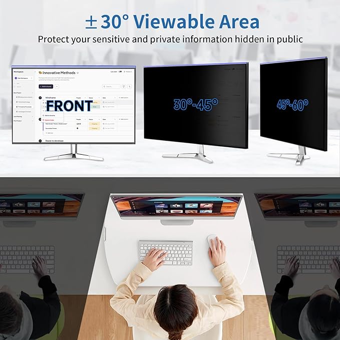 DEJIMAX 24 Inch Computer Privacy Screen for 16:9 Monitor, Anti-Blue Light Monitor Privacy Screen Filter, Anti-UV Computer Hanging Shield, Universal 23.6'', 23.8'', 24''