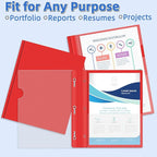 HAUTOCO 30 Pack Plastic Report Covers with 3-Prong Fasteners Clear Front Presentation Folders Resume Folders for 8.5x11 Letter Size Paper, Document Report Cover for School Office Business, Red