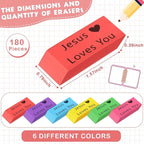 Yaomiao 180 Pcs Bulk Erasers for Kids Pencil Beveled Erasers Colorful Christian Motivational Gifts Bulk for Kids Students Classrooms, Drawing, Back to School (Bright,Jesus Loves You)
