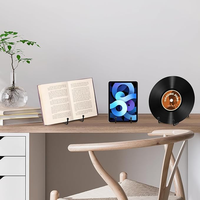 LIONWEI LIONWELI Plate Stands for Display - 6 Inch Metal Easels 2 Pack - Sturdy Tabletop Holders for Decorative Plates, Picture Frames, Books, Tablets, Vinyl Records & More - Black