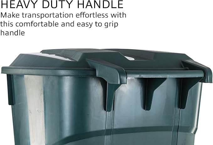 ECOSolution 32 Gallon Wheeled Outdoor Garbage Can with Attached Snap Lock Lid and Heavy-Duty Handles, ECO Green, Heavy-Duty Construction, Perfect Back Yard, Deck, or Garage Trash Can, Pack of 2