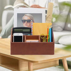 Boershun Desk Organizer, Mail Organizer Countertop, Bills Organizer, Mail Sorters, Magazine Holder, Desk Organizer and Accessories for Office Supplies, Brown Leather