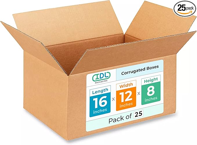 Medium Shipping & Moving Boxes 16"L x 12"W x 8"H (25-Pack) - Extra Strength 200 lb vs Regular - Corrugated Boxes for Packaging Moving and Delivering - Packaging Box - Box to Pack by IDL Packaging