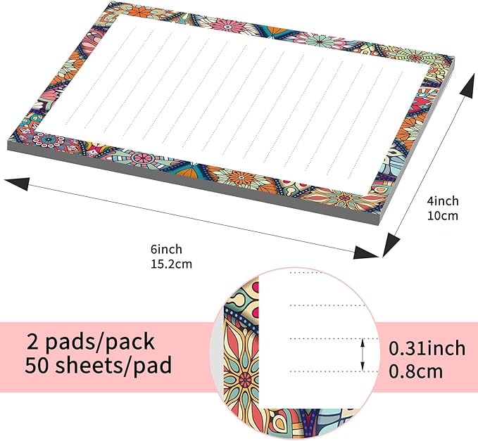 SXboxing Sticky Notes 4X6 Inches, 2 Pack Large Cute Self-Stick Pads, Bright Funny Memo Pads Easy to Stick for Home, Office Luxury Mandala