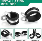 OURU 10pcs 1-3/4 Inch Stainless Steel & Rubber Coated Cushioned Insulated Cable Clamps, Automotive Pipe & Wire Clamps, Black