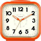 Tinload 5.5" Large Analog Alarm Clock • Silent Non Ticking • Gentle Wake • Beep Sounds • Increasing Volume • Battery Operated Snooze and Manual Light • Retro Orange