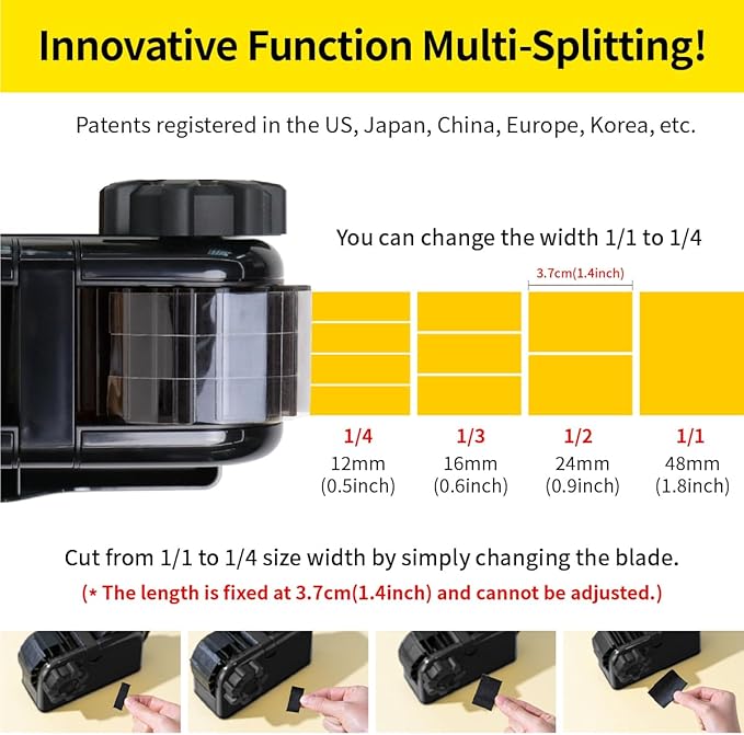 [TENDO°] Multi-Section Tape Dispenser ZO-508: Innovative Cutter for Custom Tape Width (Black)