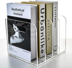 AIMOLLY 4 Vertical Compartments File Holder, Clear Acrylic Desk Organizer and Storage Bins Holding for Magazines, Binders, Notebooks, Envelopes, Multi-purpose Document Organizer for Home Office
