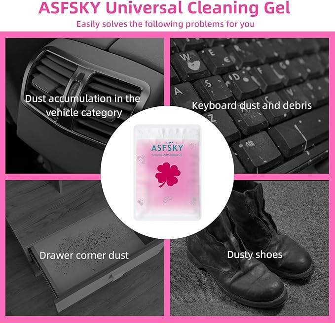 ASFSKY Reusable Cleaning Gel for Car Interior, Keyboard & Home – 5 Pack (90g Each), Sticky Dust & Crumb Remover, No Water Needed, Long-Lasting Dry Cleaner (Rose Red)