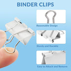 NEEWAY 100 Count Binder Clips Assorted Sizes, Paper Binder Clips (0.6inch 0.75inch 1inch), Metal Paper Clamps for Office and Home (White)
