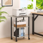Lerliuo 3-Tier Printer Stand, Industrial Mobile Printer Table with Storage Shelf and Steel Frame, Rolling Printer Cart Holder with Lockable Wheels for Home, Office (Oak)