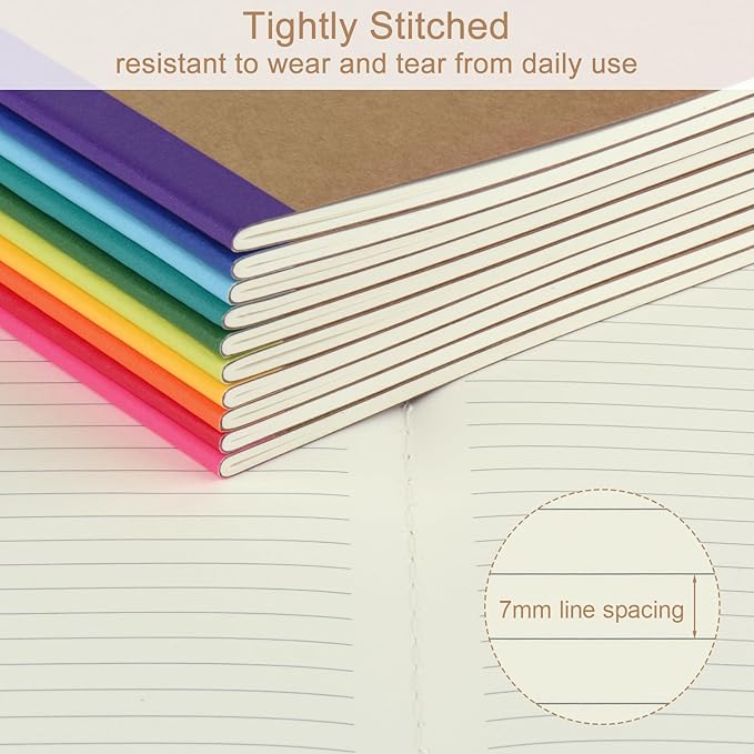 ZCZN 100 Pack Composition Notebooks Bulk, A5 Kraft Cover Lined Journals with Rainbow Spines for School, Business, Work and Daliy Use (100, 10 colors)