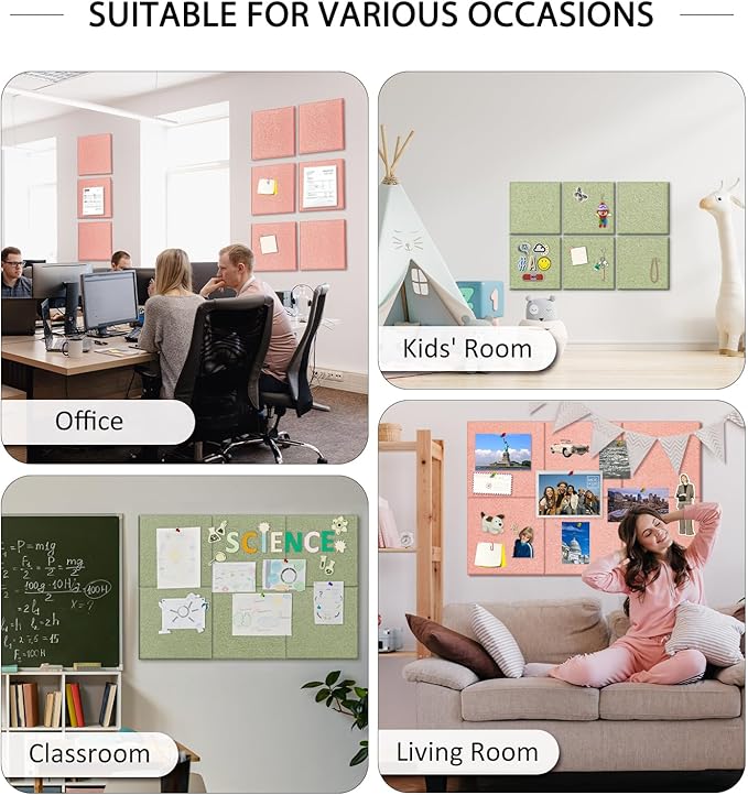 BXI Felt Bulletin Board - 60 X 36 Inches, 15 Pcs Self-Adhesive Decor Cork Boards with 30 Pushpins, Sturdy Acoustic Wall Panels for Office Work, Poster Pin Tiles for Teen Dorm Room Kitchen Classroom