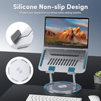 Lifelong Adjustable Laptop Stand with 360° Rotating Base, Ergonomic Computer Stand for Desk, Foldable & Portable Laptop Riser Holder Fits All MacBook, Laptops 10-16 Inches, Silver
