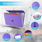 Accordion File Organizer, Expanding File Folder for Sorting Documents and Papers, 13 Pockets File Storage Organizer for Home, Travel and Office Use (Purple)