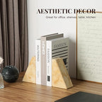 Koville Marble Bookends for Shelves, Large Bookends for Heavy Books, Non-Slip Heavy Duty Book Stopper for CD/Movies, Aesthetic Decorative Bookends for Shelves Table Home Decor(Gold)