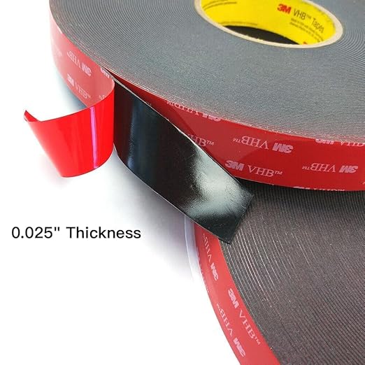3M Double Sided Mounting Tape 2 Pack 5925 VHB 1" Width Black Foam Tape High Bond Waterproof Heavy Duty Strong Adhesive Tape Thick 0.025in Fastener Replace Décor Frame Logos