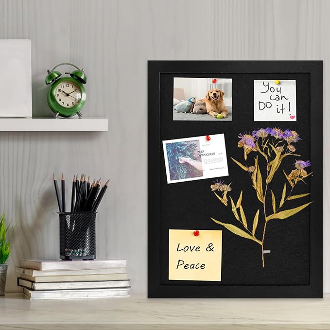 Black Cork Board Bulletin Pin Display for Wall Corkboard Pushpin Vision Picture Board Photo Felt for Memos, Photos, Home, Kitchen, Office,17"x13"