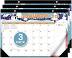 3 Pack of Desk Calendar 2026, 21 Months Calendar Runs from October 2025 to June 2027 - Large 17" x 12" Desktop/Wall Monthly Planner for Home School, or Office - Watercolor Festival