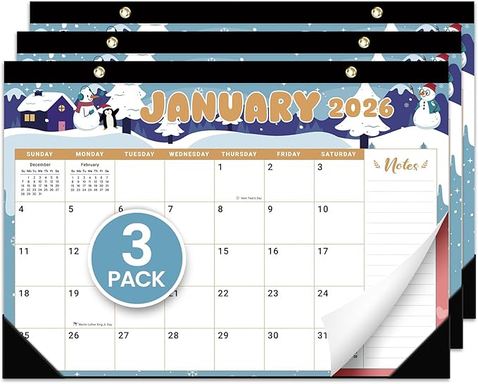 3 Pack of Desk Calendar 2026, 21 Months Calendar Runs from October 2025 to June 2027 - Large 17" x 12" Desktop/Wall Monthly Planner for Home School, or Office - Watercolor Festival