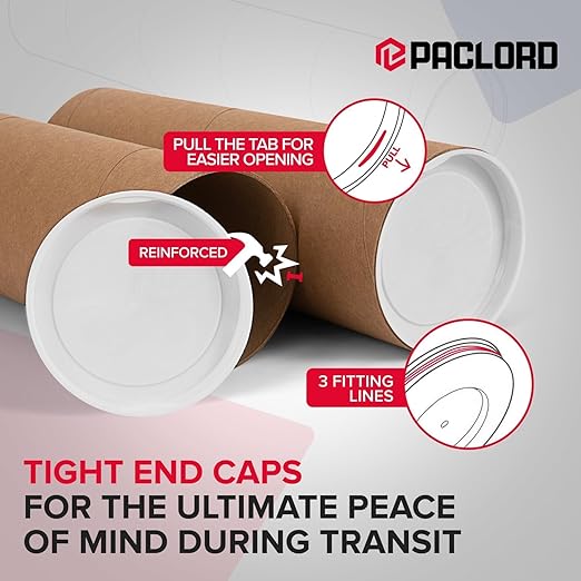 Paclord 3" x 12" Heavy-Duty Reinforced Cardboard Mailing Tube, Pack of 8 Tubes with 16 Caps – Secure USPS Approved – Great for Shipping and Storing of Prints, Artwork, Posters or Documents