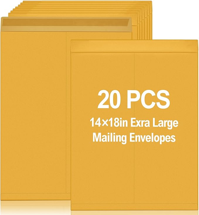 Motipuns 20 Pcs 14" x 18" Extra Large Mailing Envelopes 32lb with Gummed Flaps, Catalog Jumbo Craft Envelopes for Mailing, Storage and Organizing Documents Office Supplies(Yellow)