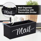 Lucundm Desk Mail Organizer, Mail Organizer Countertop, Wood Desk Mail Storage Box, Envelop Holder for Home Office (Black-2 slot)