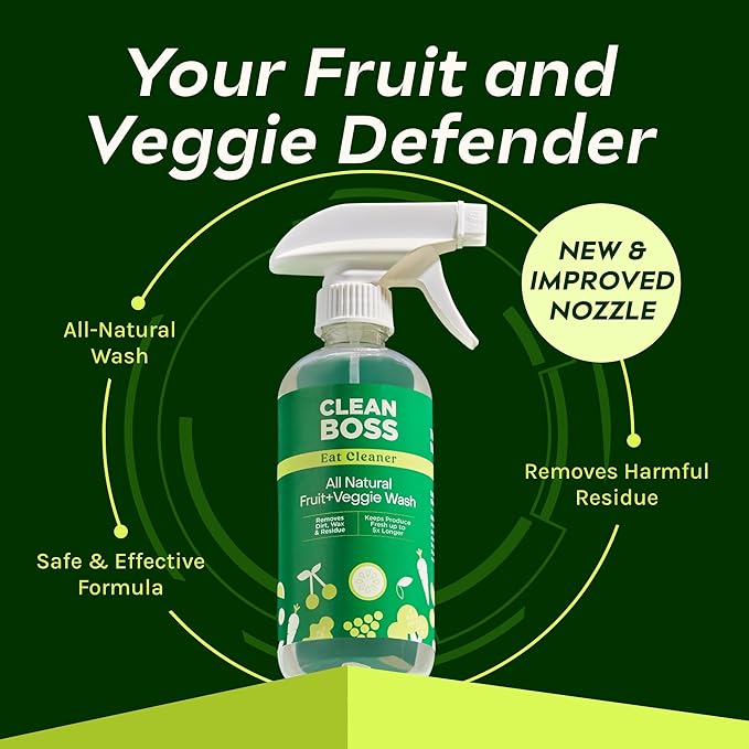 CleanBoss - Eat Cleaner, 12 oz (3 Pack) with one Trigger - Keeps Produce Fresh, Vegan, Gluten Free