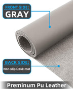 Small Leather Desk Mat, Mouse Pad, Laptop Mat, Non-Slip PU Leather Blotter, Waterproof Writing Pad for Office/Home (23.6"x13.8", Light Grey)