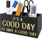 QZQE Inspirational Office Pen Pencil Holder Organizer for Desk, It's a Good Day to Have a Good Day Positive Wooden Box Signs Decorations for Home Office Desk Tabletop, Motivational Gifts for Women