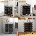 HAPPYGRILL 10-Drawer Rolling Storage Cart, Storage Organizer Cart with Lockable Wheels, Beauty Salon Movable Utility Cart for School, Office, Home, (Black)