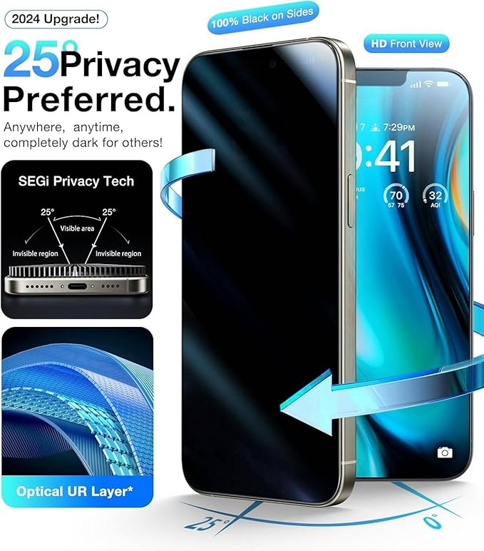 UltraGlass Ultra 9H+ Glass for iPhone 13/13 Pro Privacy Screen Protector [No.1 Military Grade Shatterproof & 100% Anti Spy] Glass Privacy Screen iPhone 13/13 Pro Tempered [Longest Durable],2 Pack