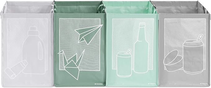 Navaris Recycle Bag Set (4 Pieces) - Reusable Recycling Bags to Separate Paper, Plastic, Glass, Metal - Recycling Bins Sorter Bin Kitchen Organizer