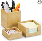 CMLKLZD Desk Organizer Set of 3 - Bamboo Office Desk Accessories - Desk Organizers and Accessories for Women Men - Set incl. Pencil Pen Holder, Paperclip Storage and Sticky Note Holder