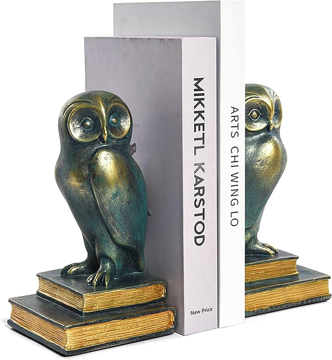 Kakizzy Book Ends for Shelves, Owl Decorative Bookends Bronze Bird Book Stopper Unique Kids Book Holders with Anti-Slip Base Luxurious Bookends for Kids Rooms Office Home Decor(Bronze)