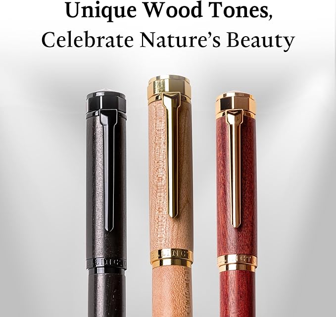 Ellington Pens Luxury Wood Fountain Pen Set – Fine Nib - Includes 6 Ink Cartridges, Wooden Pen Gift Box, Ink Converter - Wood Pen For Writing, Calligraphy, Journaling, Drawing (Ebon Elegance)