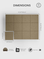 Bumusty Large Cork Board 47"x35" Alternative - 12 Pack Felt Wall Tiles with 70 Safe Removable Adhesive Tabs, 30 Pushpins, Cork Boards for Walls Pin Board Tack Board Cork Board (Dark Brown)